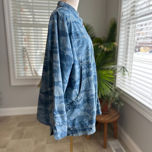 Duluth Trading Organic Cotton Chambray Blue Camo Garden Smock Sz XL - Picture 7 of 14